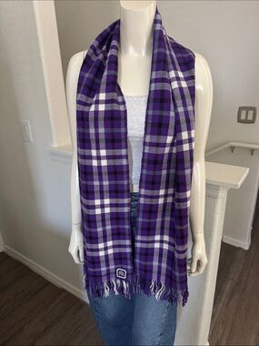 TCU Purple Plaid Wool Scarf with TCU Patch